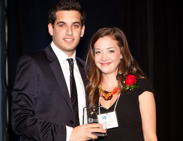 Petrocheilos receives his Award from Katharine Scrivener, a Cystic Fibrosis survivor