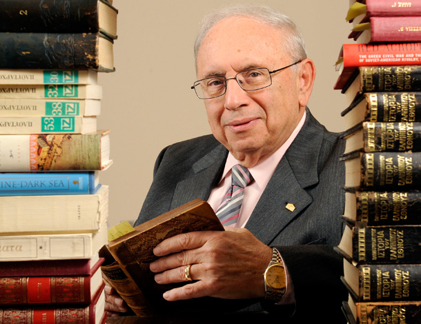 Michael A. Papadeas donated more than 100 Hellenic books to Randall Library at UNCW.