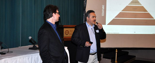 HBN President, John Dimitrakakis (right), thanks the Keynote Speaker, John P. Margaritis, following his entrepreneurship presentation