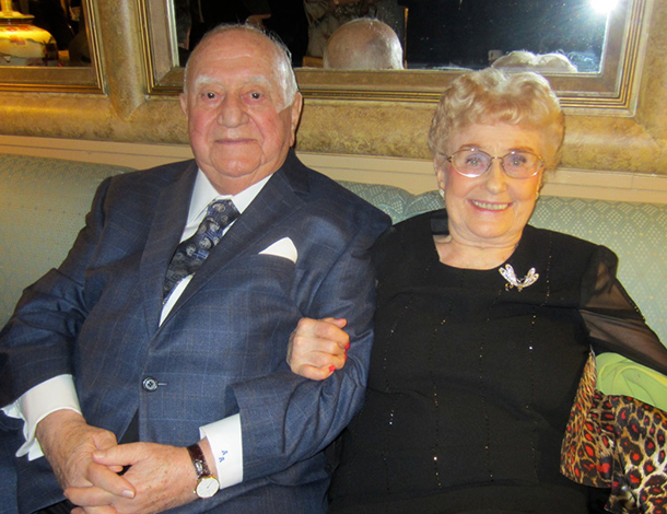 Andrew Athens and his wife of 67 years, Louise Athens, at his 90th birthday party in Chicago in November, 2011