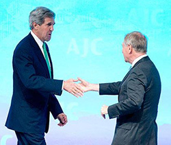 Secretary Kerry greets AJC President Robert Elman