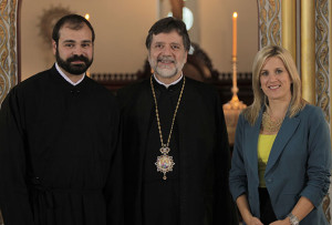 Metropolitan Savas of Pittsburgh and the Director of the Department of Information Technology Theo Nicolakis with host Staci Spanos