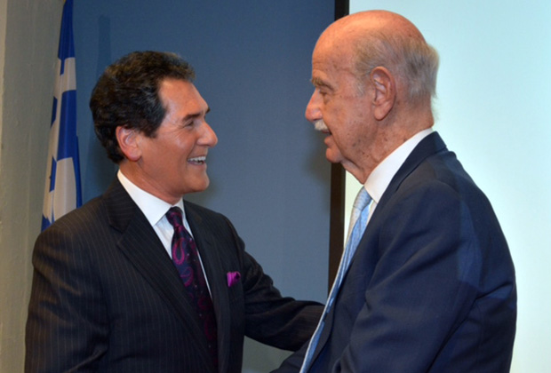 Ernie Anastos with Paul Ioannidis, author of the book "Destiny Prevails" on the Onassis family, and founding board member of the Alexander S. Onassis Foundation