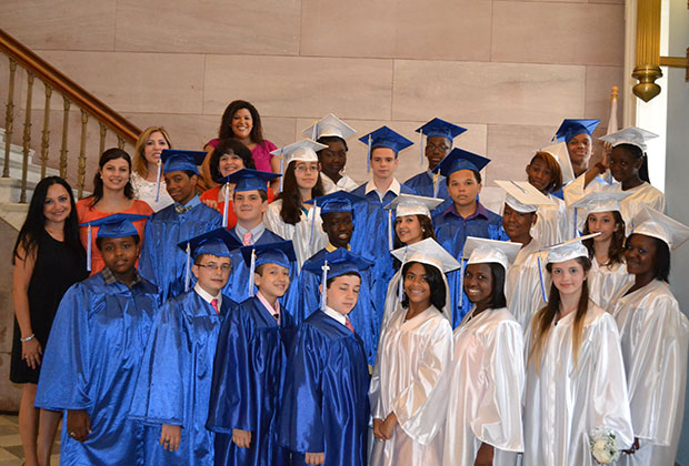 One of 8th grade classes at their Graduation, Brooklyn Borough Hall