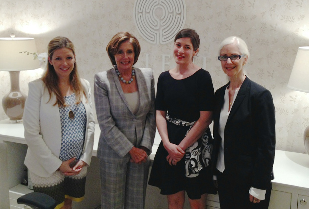House Democratic Leader Nancy Pelosi with Seleni Institute Founder and Executive Chairwoman Nitzia Logothetis (left), Executive Director Rebecca Benghiat and Clinical Director Christiane Manzella, PhD, FT (right) at the Seleni Institute