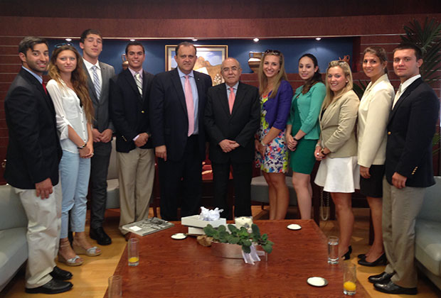 President of the House of Representatives of the Republic of Cyprus, Yiannakis Omirou, with the students and Nick Larigakis