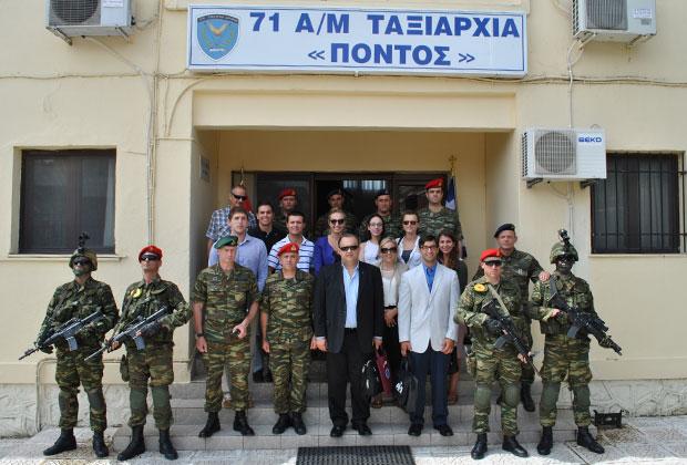 Students with Lieutenant General Ilias Leontaris (Commander NRDC-GR) in front of the 71 Air-Mobile Brigade headquarters in Thessaloniki