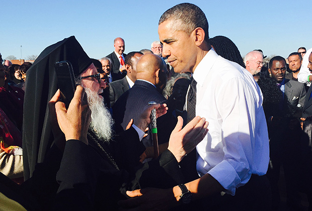 Archbishop Demetrios with President Barack Obama in Selma, Alabama, March 7, 2015