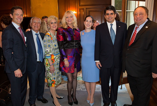 Mike Manatos, Angelo and Sophia Tsakopoulos (Eleni’s father and step mother), Margo Catsimatidis, Chrysa Tsakopoulos Demos (Eleni’s sister) and George Demos, and John Catsimatidis who hosted a book signing event at his New York City apartment