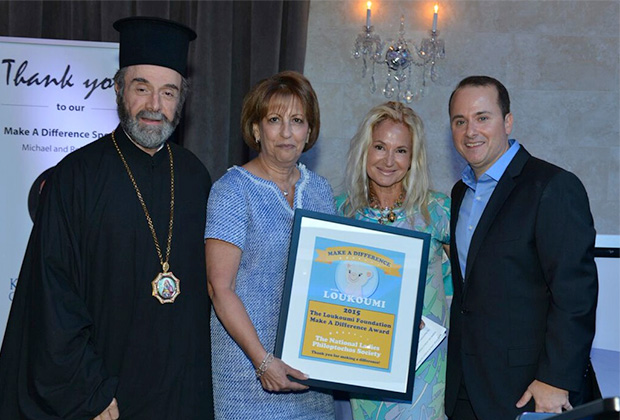Bishop Sevastianos, Georgia Vlitas, Aphrodite Skeadas receive The Loukoumi Make A Difference Award to National Philoptochos Society from Nick Katsoris, PHOTO: JILLIAN NELSON