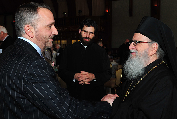 George Pelecanos with Archbishop Demetrios at the San Diego Leadership 100 Conference where he was guest speaker, PHOTO: DIMITRIOS PANAGOS