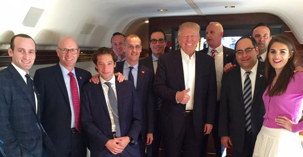 George Gigicos (second from right) is one of the key Greek Americans in Donald Trump's campaign. Here, with the candidate and members of his team