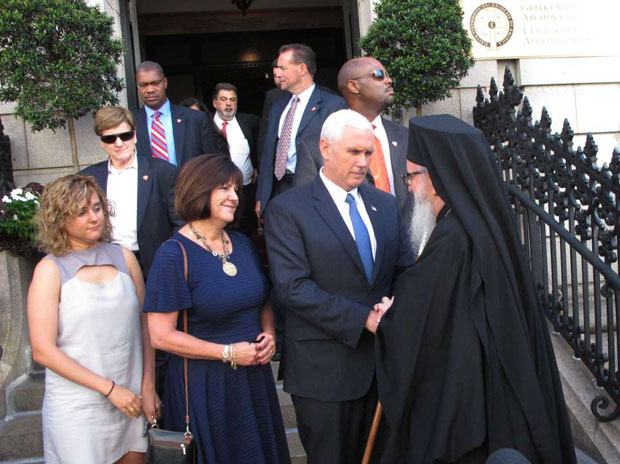 Republican Candidate for Vice President Mike Pence and family visiting Archbishop Demetrios 