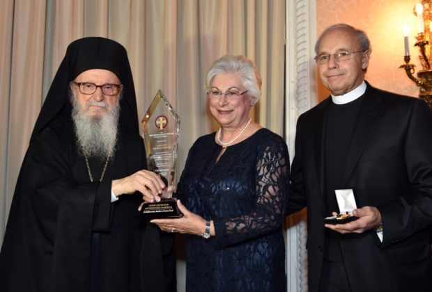 The parents of White House Director of Advance George Gigicos, one of the three honorees, accepting his award. Father Dean Gigicos and Presbytera Elaine Gigicos