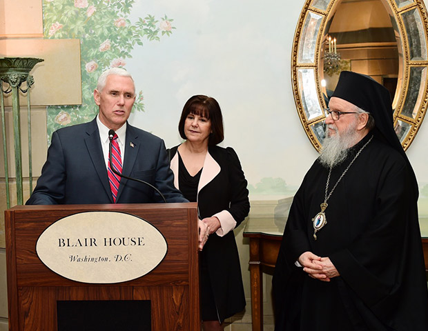 Vice President and Mrs. Pence with Archbishop Demetrios, PHOTO: GANP/DIMITRIOS PANAGOS