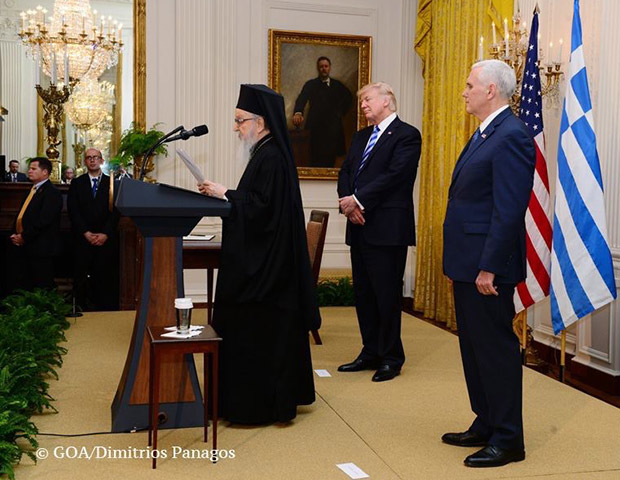 Archbishop Demetrios, President Trump and Vice President Pence