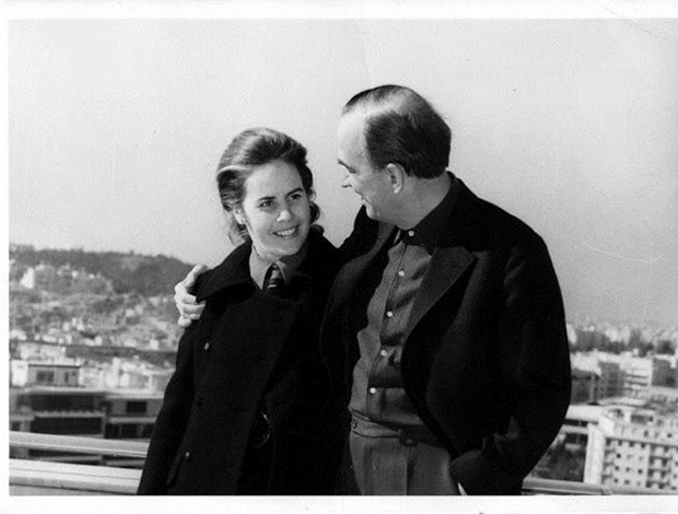 Director Ingmar Bergman with this wife at Hilton's roof top enjoying the Acropolis view