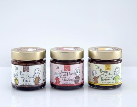 "The Bee Bros" line, a healthy alternative to Nutella. It's three flavors of honey with cocoa