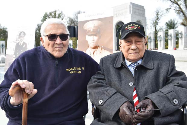 WWII Veterans Georeg Possas and Celestino Almeda at the National WWII Memorial ceremony