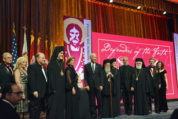 Former Vice President Joe Biden with Archbishop Demetrios, hierarchs, members of the Archons Order and the honorees