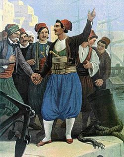 Antonis Economou, a Hydriot captain and member of the Philike Etairia, who ousted the Turkish appointed governor and brought the Revolution to Hydra (Painting by Peter von Hess)