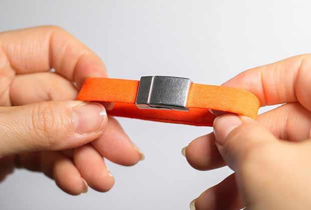 A "Zoë Band" - made from upcycled life vests once worn by a refugee.