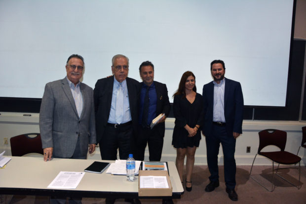 The speakers. From left,  Emmanuel Velivasakis, Georges Stassinakis, Nicholas Alexiou, Despina Afentouli and  Dean Efkarpidis