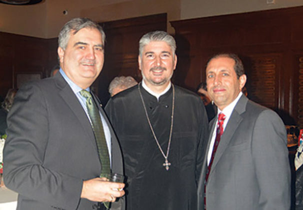 Jim Ziozis, Fr. John Vlahos and a guest, PHOTO: ETA PRESS
