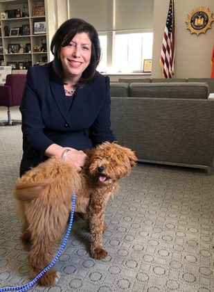 The District Attorney Madeline Singas with a badly abused dog named Bella. The dog’s owners were charged with animal cruelty
