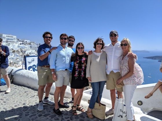 Our entire family in Santorini, Greece (in order left to right-Paul, son Zachary, son Tyler, daughter Lauren, sister in law Vickie Jones, son Ryan, wife Kelly)