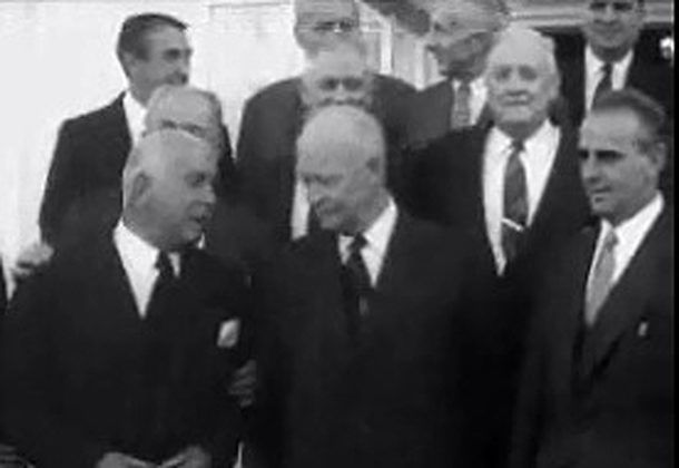 Skouras with President Eisenhower and Prime Minister Caramanlis