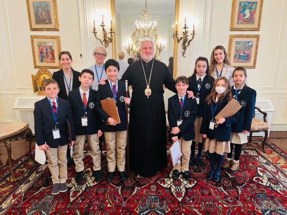 Archbishop Elpidophoros with school pupils