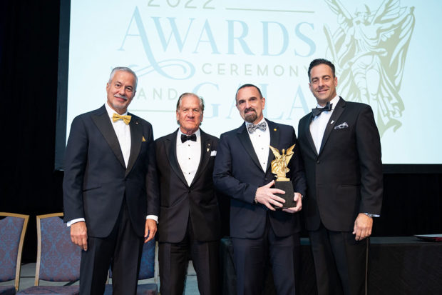 Pictured L-to-R: Trustee John Manos, Chairman Robert Buhler, 2022 Paradigm Award Honoree George Yancopoulos, MD, PhD, and Trustee Tom Sotos