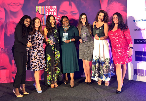 With the Rising Stars winners, We Are Tech Women, London, UK. On the far right is Vanessa Vallely (CEO & Founder, We Are Tech Women)