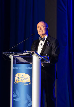 Elios Board of Directors President John Gumas welcomes honorees and guests at the 2022 Hellenic Charity Ball in San Francisco. Photo: Drew Altzer Photography