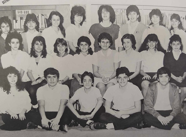 Nicholas Levis in 1986 (bottom row center) with his classmates at St. Demetrios High School in Astoria; IMAGE: ST. DEMETRIOS YEARBOOK