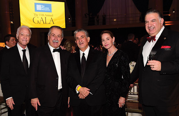 (L to R) Dennis Mehiel, Chairman and Chief Executive Officer, Four M Investments, LLC and The Hellenic Initiative Board/ Executive Committee; Andrew N. Liveris, Former Chairman and Chief Executive Officer, The Dow Chemical Company and THI Board Chairman/Co-Founder; honoree Ted Leonsis, CEO Monumental Sports & Entertainment/Majority Owner Washington Wizards, Washington Capitals and Washinton Mystics; Lynn Leonsis; John Koudounis, CEO, Calamos Investments and The Hellenic Initiative Board/Executive Committee