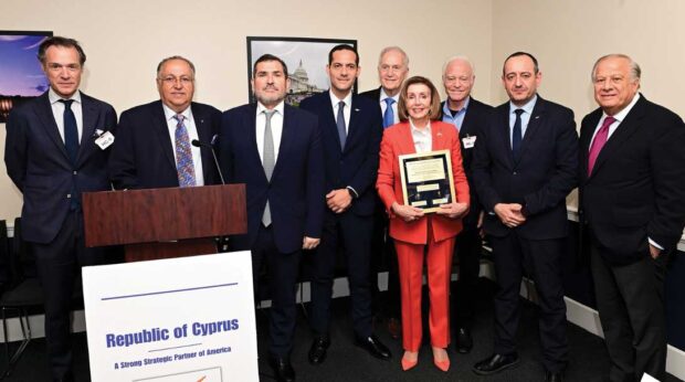 Speaker Emerita Pelosi with Hellenic Leaders along with HE the Ambassadors of Greece and Cyprus, the Cyprus Government Spokesman and the member of the European Parliament