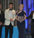 From left, Andrew Liveris, Chairman of The Hellenic Initiative, Sakis Rouvas who mc'd the event, the Honoree Marianna Vardinoyannis, and George Stamas, President of The Hellenic Initiative