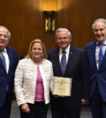 Ranking Member of the Senate Foreign Relations Committee Bob Menendez with (L-R) Philip Christopher, former Chairwoman of the House Foreign Affairs Committee Ileana Ros-Lehtinen, Andy Manatos