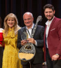 Elena Maroulleti, 2nd from left, with artists Thanasis Polykandriotis, 3rd from left, Afroditi Chatzimina, 1st from left, and Aris Kampanos PHOTO: ANASTASIOS MENTIS