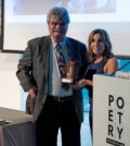 Chicago-based Author and Journalist Maria A. Karamitsos presents an award to Harry Mark Petrakis’ son, John, as the late author is inducted into the Chicago Literary Hall of Fame. PHOTO BY DON SEELEY