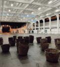 Clay baskets installed on the ferry deck as part of Eri Dimitriadi’s site-specific exhibition, referencing the story of a patient who tried to empty the sea with a basket to reach the opposite shore. Photo: Stamatis Koutsoukos