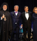 Archbishop Elpidophoros with newly installed Leadership 100 Chairman, Michael N. Bapis, Outgoing Leadership 100 Chairman, Demetrios G. Logothetis, and Leadership 100 Executive Director, Paulette Poulos.